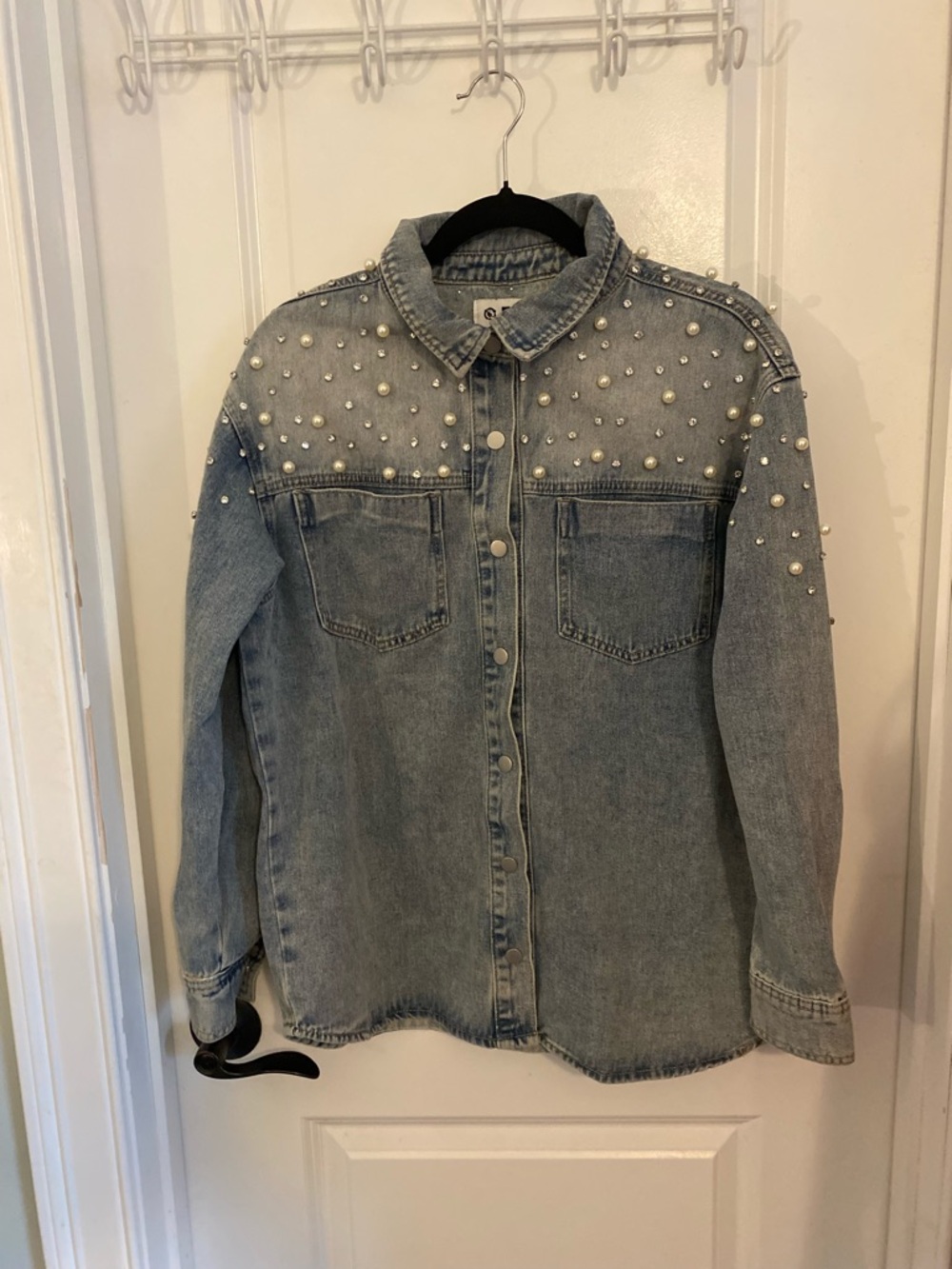 PTCL Light Blue Denim Shirt/Jacket with Pearl & Rhinestone Accents